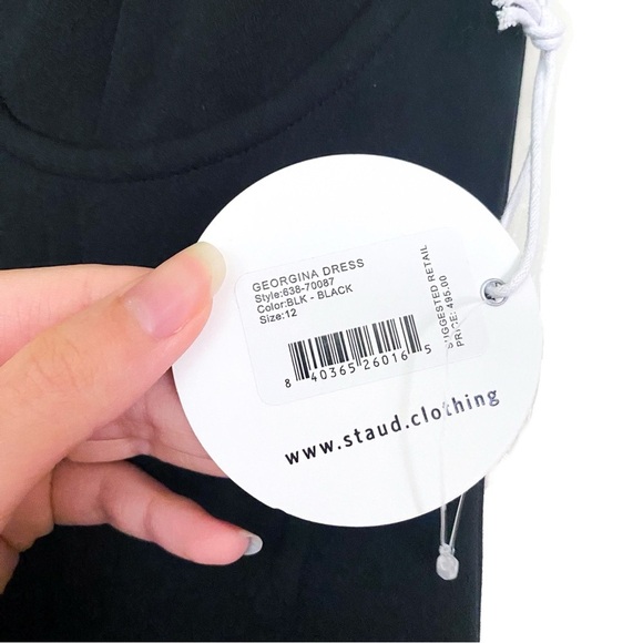 Staud Georgina Bustier Bow Maxi Cocktail Sheath Dress Black 12 NWT - Picture 4 of 6